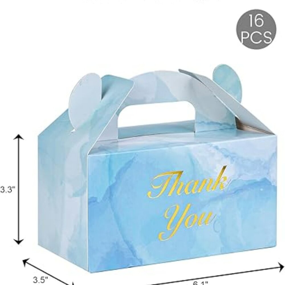HONEYGIFTS 16-Pack Light Blue Treat Boxes – Party Favor Boxes 6.1" x 3.5" x 3.3"
